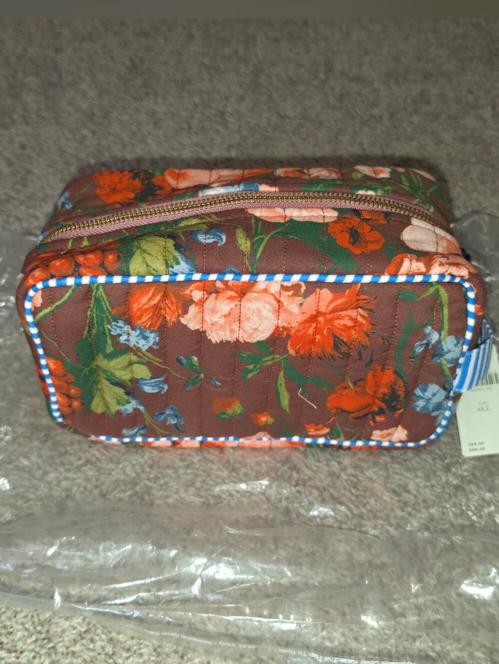 Anthropology Maeve Floral Zipper Puffy Cosmetic Bag w Pockets & Handle